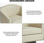 Swivel Barrel Accent Chair Set of 2, Comfy Modern Upholstered Round Faux Leather Arm Chair for Living Room, Bedroom -Beige