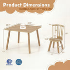 Costzon Kids Table and Chairs, 3 PCS Wooden Desk Set for Toddlers (Natural) | Pine Wood Frame, 2 Rounded Chairs, Nursery Children's Room Furniture for Arts, Crafts, Reading, Eating