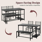 4 EVER WINNER Dining Table Set for 4, 55" Kitchen Table Chairs with 2 Chairs and Bench, 4 Piece Dining Room Table Set with Wine Rack & Wine Glasses Holder for Small Space, Black