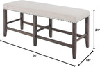 Jofran Willow Creek Distressed Pine Counter Height Dining Bench, Rustic Upholstered Bench for Dining Room Kitchen, Cream Fabric and Brown Wood