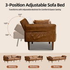 HALLYBEE 85" Futon Faux Leather Couch with Adjustable Armrests Brown | Futon Sofa Bed, Sleeper Sofa, Small Couch with Pillows, Side Pockets, Mid Century Modern, Living Room, Bedroom, Apartment