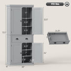 HOMCOM 72.5" Kitchen Pantry Cabinet, Traditional Freestanding Storage Cabinet with 4 Doors, Drawer and 3 Adjustable Shelves for Dining Room, Gray