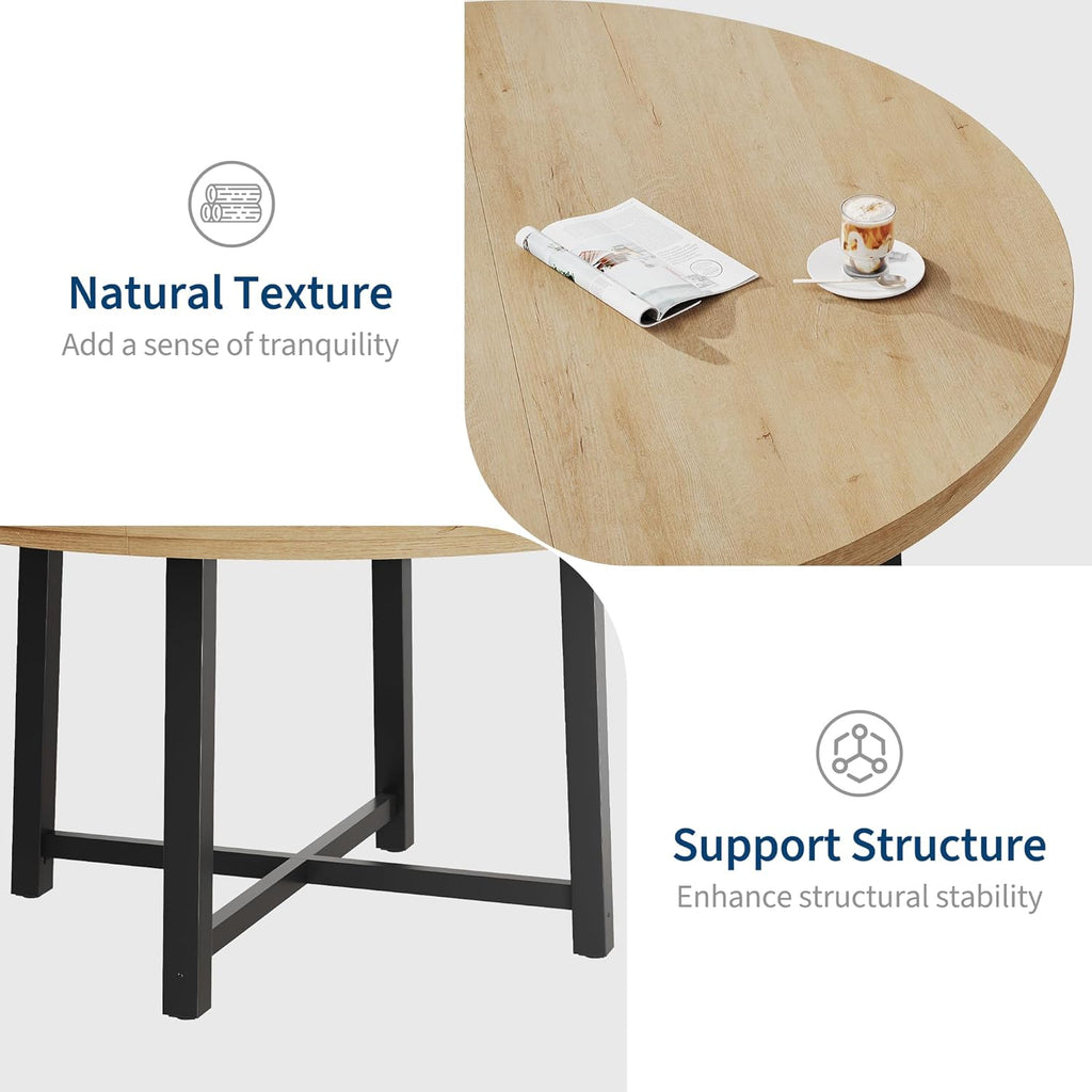 IDEALHOUSE 47" Round Dining Table for 4, Kitchen Dining Room Table with Sturdy Metal Frame, Wood Circle Kitchen Table for Space Saving - Natural Oak (No Chairs)