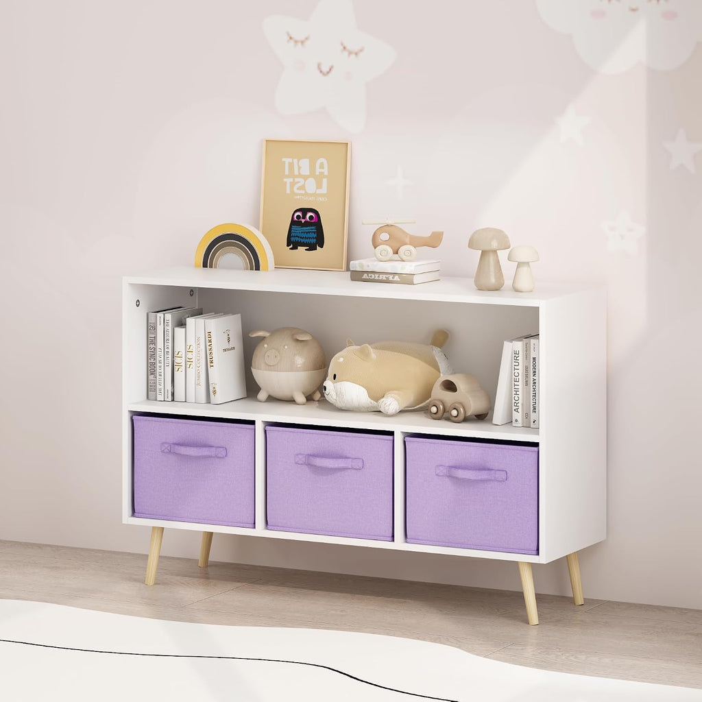 Kids Bookcase with Collapsible Fabric Drawers, Toddler Table and | Multi-purpose kids furniture set for bedroom with collapsible fabric drawers, sturdy MDF board, easy setup, perfect for