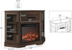 BELLEZE 43" Corner TV Stand with 18" Electric Fireplace Heater for TVs up to 43", Modern Corner Wood Entertainment Center with Glass Door Storage Cabinets - Dale (Dark Walnut)