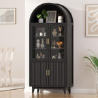 FiveWillowise Kitchen Pantry Cabinet with Glass Doors - Arched Design, Solid Wood Legs, Artistic Fluted Door, Adjustable Shelves, 70.8" Curved Storage Cabinet for Kitchen, Dining Room