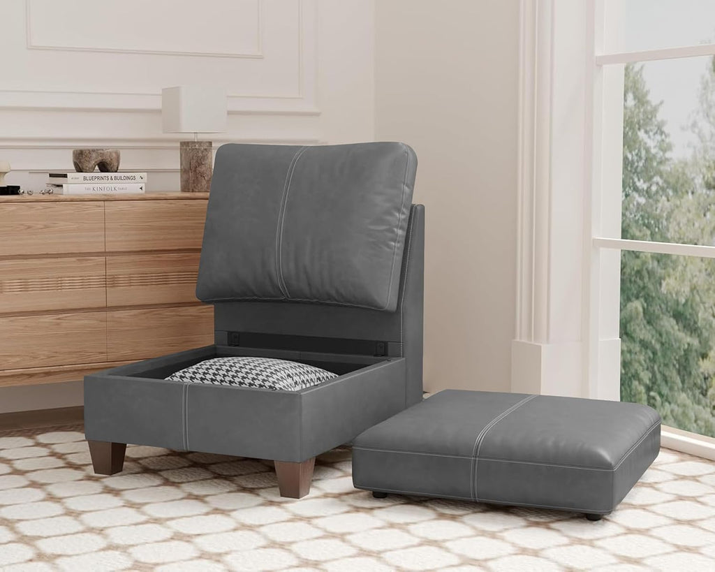 SITJOY Faux Leather Modular Sectional Sofa with Storage, Mid Century Modern Sectional Couches for Living Room, Accessories, Middle Armless Chair Sectional, Gray