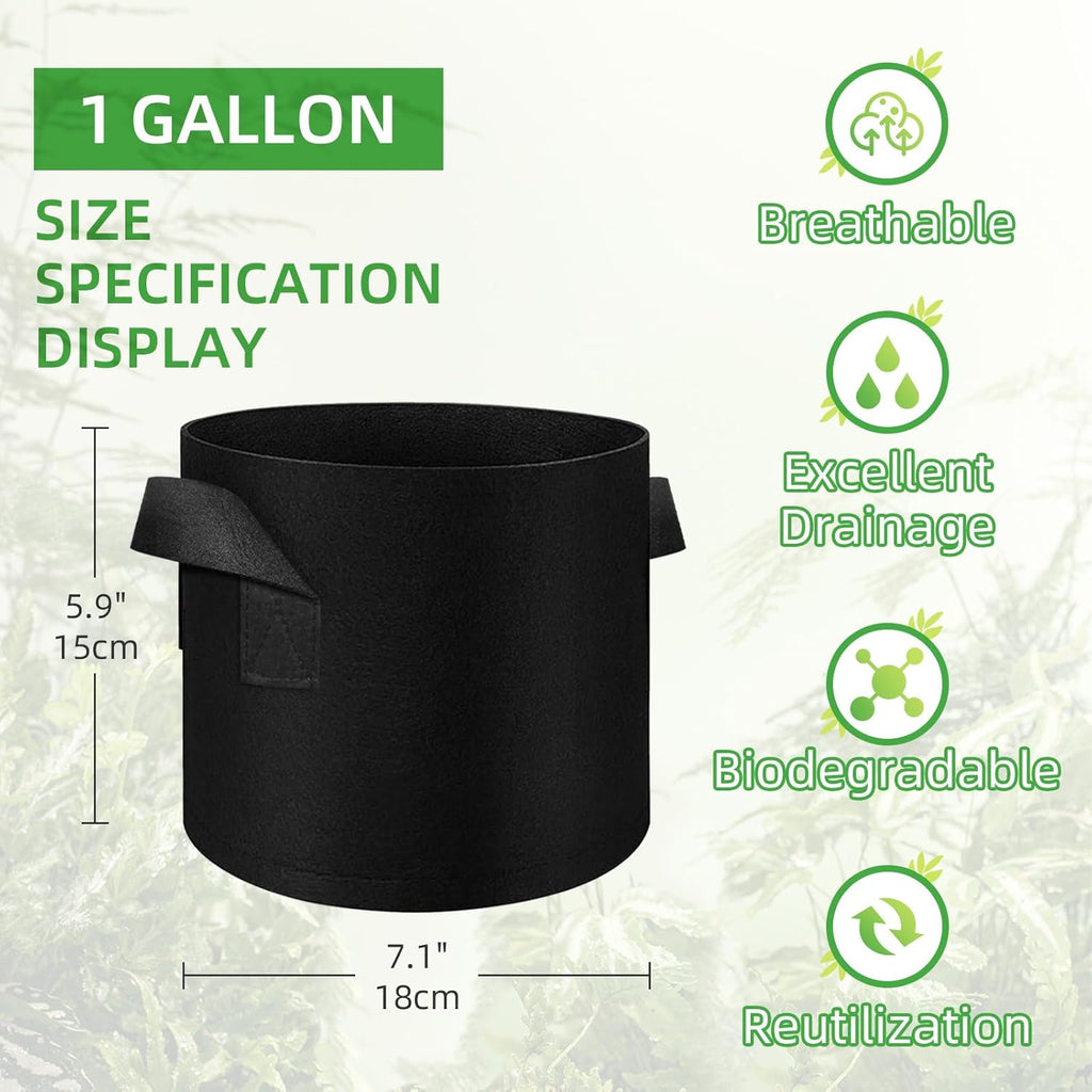 LITLANDSTAR 50 Pack 1 Gallon Plant Grow Bags, Breathable Felt Non-Woven Aeration Fabric Plant Grow Pots, Garden Planting Containers for Nursery Vegetable Flower Grow Bags with Handles (7.1x5.9inch)