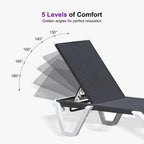 PURPLE LEAF Lounge Chair Outdoor Set of 4 Chaise Lounge w/Wheel, Dark Grey | The space-saving stackable design allows multiple chairs to nest together neatly for quick and easy off-season storage