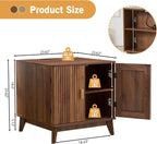 Fluted End Table with Charging Station, 2 Door Side Table with Storage, Mid Century Modern Nightstand for Bedroom Bedside, Living Room Couch Sofa, Office, Desk Side Table for Small Spaces-Walnut