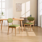 ROCITY Green Upholstered Dining Chairs Set of 2 Wood Dining Room Chairs Farmhouse Boho Kitchen Chairs Linen Fabric Natural Oak Wood