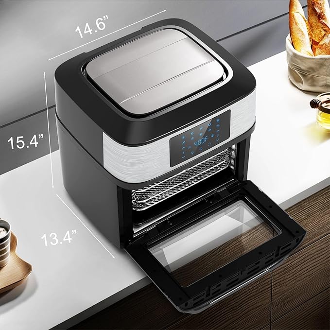 Air Fryer Oven Large 20 QT, 10-in-1 Toaster Oven Air Fryer Combo with Window for Family, Airfryer Oven with Rotisserie, 3 Dehydrating Racks