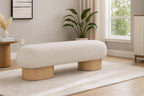 Meridian Furniture 22001Cream Robertson Collection Art Deco Bench with Luxurious Cream Boucle Fabric and Rich Natural Oak Finish, 60.5" W x 18" D x 16" H, Cream