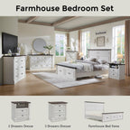 26" Tall Farmhouse Night stand Set of 2, 2 Drawers End Table w/Charging Station, 23.6" Wide Wood Side Table w/Roman Column, Large Rustic Sofa Table w/Open Shelf, Bedside Table for Bedroom, White