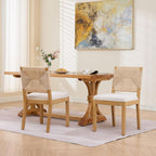French Country Dining Chairs Set of 4, Beige Farmhouse Wood Dining Room Chairs, Woven Back Linen Upholstered Dining Chair, Solid Wood Legs, Boho Style Kitchen Chairs, Sillas de Comedor