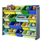 HearCare PUPL Toy Storage Organizer Bin, Multi-Functional Toy Storage Cabinet with Shelf and 16 Plastic Bins for Bedroom, Living Room, Playroom, Home Furniture, Gray Rack and Colorful Bins