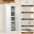 Metal Pantry Cabinet, 61" Kitchen Pantry Cabinet with 2 Doors and 4 Adjustable Shelves, White Steel Storage Cupboard for Dining, Office, Living Room, Bathroom