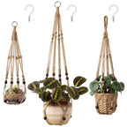 Mkono 3 Pack Macrame Plant Hangers Hanging Planters for Indoor Plants Brown
