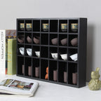 Black Shot Glass Display Case 18" x13" Solid Wood Wall Mounted Collection Cabinet 28 Slots Small Curio Cabinet Rack (No Door)