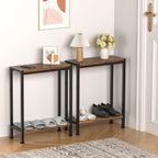 Narrow Side Table for Small Space, 2-Tier Slim End Table, Thin Nightstand, Skinny Snack Couch Table, Sofa Bedside Table in Living Room, Bedroom, Study, Kitchen and Balcony (Rustic Brown)