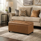 Asense Storage Ottoman Bench,Faux Leather Upholstered Ottoman with Storage,End of Bed Bench with Safety Hinge,for Entryway,Bedroom,Living Room