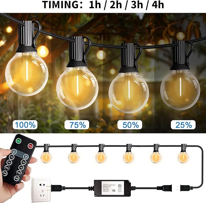 HISTAR 96FT LED Outdoor String Lights With Remote - Waterproof G40 Globe Lights, 52 Dimmable Shatterproof Bulbs for Patio, Backyard, Balcony, Bistro, Cafe Decorative Lighting