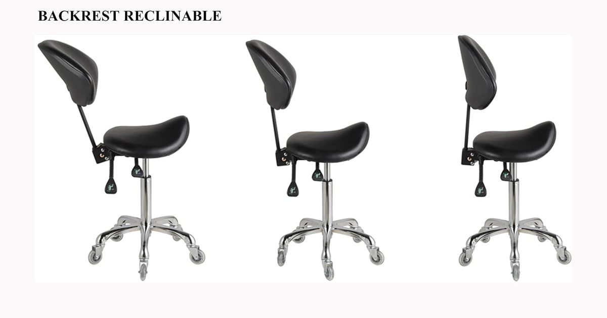 Adjustable Saddle Stool Chairs with Back Support Ergonomic for Medical Clinic Studio Salon Office and Home (Black)