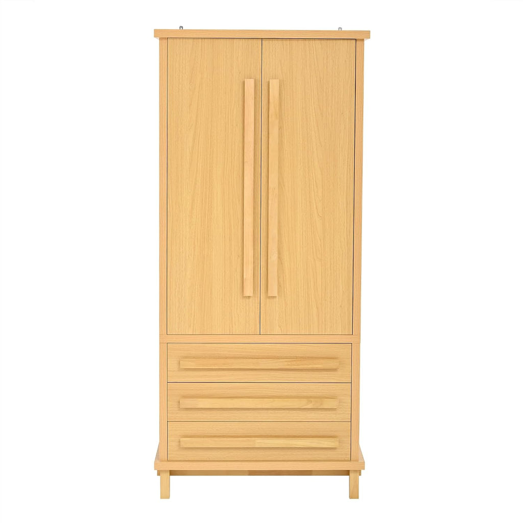 70" Tall Kitchen Pantry Cabinet, Wood Freestanding Storage Cupboard with 2 Cabinet Shelves, 6 Door Shelves and 3 Drawers, Multi-Purpose Storage Cabinet for Kitchen & Dining Room,Natural