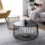 Round Side Table with Storage Shelf, Industrial Accent Furniture with Steel Frame, Fully Assembled, Modern Accent Side End Table for The Living Room and Bedroom(Gold,Small)