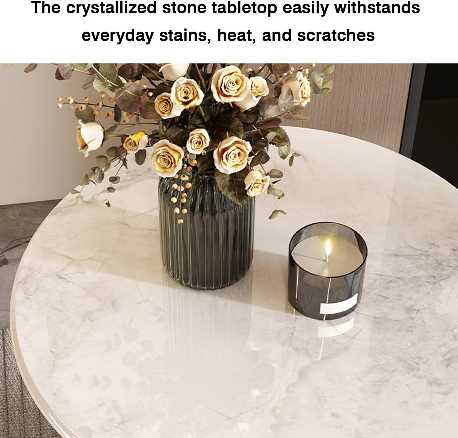 Bedside/Sofa Side Table – Micro-crystalline Stone Small Round Table for Living Room (Corner Table)