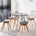 Acrylic Dining Chairs Set of 4, with Soft Cushion, Light Gray | Clear Acrylic Backrest With Soft Padded Seat, Sturdy Wooden Legs. Ideal For Kitchen And Living Room