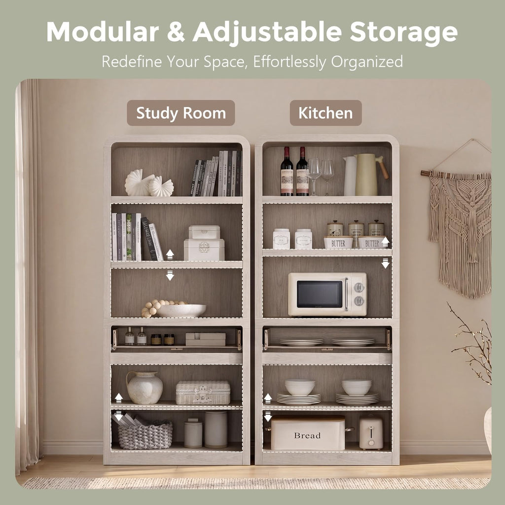 72" Tall Kitchen Pantry Cabinet, Wood Pantry Storage Cabinet w/Drawer, Hutch Cabinet with Adjustable Shelves, Freestanding Morden Versatile Cupboard for Living Room, Bathroom, Cream