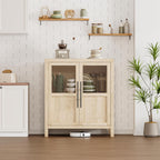 Garvee Large Buffet Cabinet with Storage, Sideboard Buffet Cabinet with Glass Doors, Modern Farmhouse Storage Cabinet Table for Kitchen Dining Room, Living Room (Pear Wood, Glass with 2 Doors)