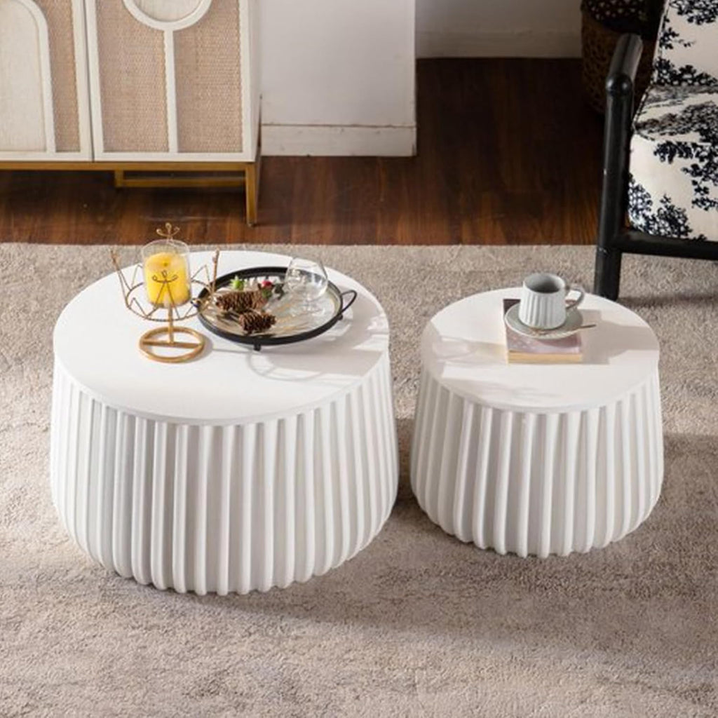 Geelife White Round Storage Table Set with Lift-Off Lid and Nesting Design | Lift-off lid reveals hidden storage compartment for blankets and essentials