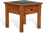 Benzara Marv Side End Table w Drawer- 26 Inch Square Slate Inlay Top- Brown