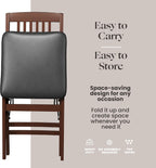 SIMPLEX Folding Wood Dining Chairs, Padded, No Assembly, 2 Pack | Solid rubberwood frames support 400 lb each; PU leather cushions fold to 17 inches for kitchens, apartments or extra seating.