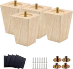 Unfinished Wood Furniture Legs 4 inch Sofa Legs Pack of 4 Square Couch Legs Mid-Century Modern Replacement Legs for Armchair Recliner Coffee Table Dresser(4" H*2.75" W)