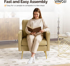VINGLI Faux Leather Accent Chairs Set of 2 with Gold Legs for Living Room | Brown Armchair, Thick Foam Cushion, Durable Faux Leather PU, Sturdy 380 LB Frame, Elegant Gold Legs, Compact Modern Design