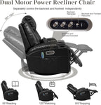 AHMED Dual Motor Power Swivel Rocker Recliner Chair, Faux Leather, Black | Electric Glider Rocking Chair, Massage & Heat, Cup Holders, LED Lights, USB A/USB C Ports