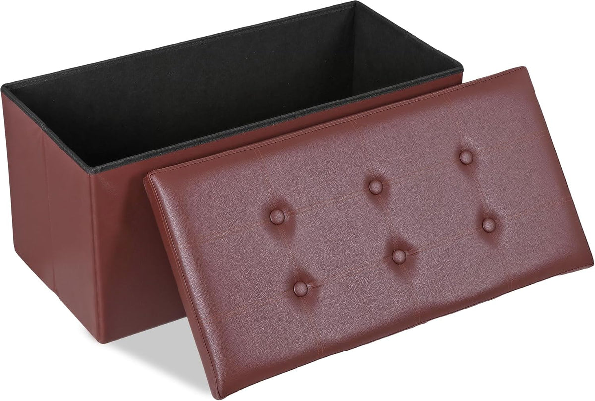 Nouva 30 Inches Ottoman Storage Bench, Folding Design Chest Faux Leather Ottomans Footrest for Bedroom Living Room Office,Entryway, Brown