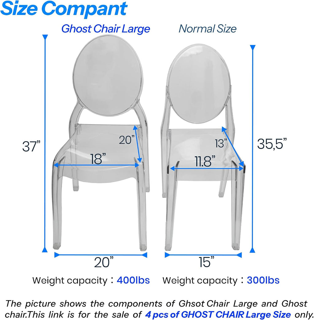 Fohfurniture Large 20" Seat Ghost Chairs Set of 4, Modern Acrylic Accent Dining Chairs, Kitchen and Restaurant Chairs, Circle-Back Armless Stackable Chair for Events, Weddings, Banquets Smoke Grey
