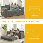 Couch,3 Seater Couch Bed – 3-in-1 Convertible Sleeper Sofa with Side Pockets & Handle,Pull Out Corduroy Futon for Small Space,Living Room & Bedroom, 3 Pillows Included,No Assembly
