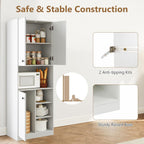 TANGZON Tall Kitchen Cupboard, 3-door Storage Cabinet with Countertop, Open Shelves & Anti-tipping Device, Freestanding Pantry Cupboard Kitchen Units for Dining Room Living Room, White