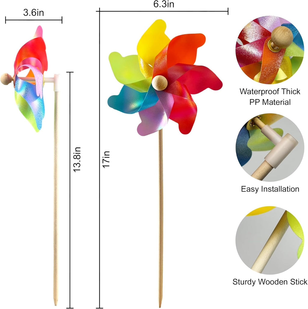 IilLittle 10 Pack Rainbow Pinwheel, No Assembly Required, Pinwheels for Kids, Pinwheels for Yard and Garden, Kids Party Decoration, Lawn Decoration, Picnic Party Decorations