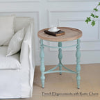 Rustic Farmhouse Round End Table, French Country Vintage Side Table,φ20.1'' x 23.6''H Rustic Solid Wood with Vintage Iron Legs, for Living Room, Bedroom, Small Spaces,Nature White