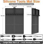 Silicone Griddle Tools Mat for Blackstone, Griddle Accessories Side Shelf Mat Grill Pad for Outdoor Grill Kitchen Counter Spatula Silicone Mat with Drip Pad (Black)