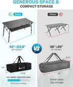 Gonex 50" Camping Table, Roll Up Aluminum Folding Picnic Beach Table | Adjustable Height Legs for Uneven Ground, 132 lbs Capacity, Mesh Pocket, Fit 4-6 people, Easy Setup, RV Car Camping, BBQ
