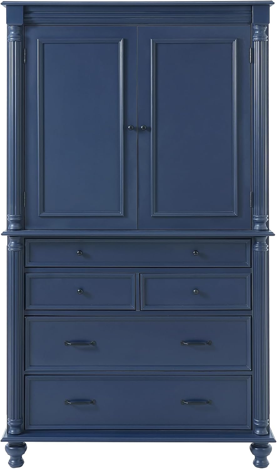 JIVOIT 77.3-inch Tall Large Kitchen Pantry with 6 Door Shelves, 2 Adjustable Shelves and 6 Drawers, 2 Doors, Modern Storage Cabinet Cupboard for Kitchen, Dining & Bathroom (Blue,53)