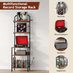 Record Player Stand with Power Outlet, Turntable Stand with 2-Tier Vinyl Record Storage, Record Player Table Up to 200 Albums, End Table for Vinyl Record Holder for Living Room