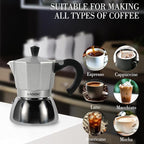 Stovetop Espresso Maker, 3Cup Moka Pot, Espresso Machine Compatible with Induction Cooktops, 150ml Stainless Steel & Aluminum Cuban Coffee Maker for Cafetera Cubana, Silver